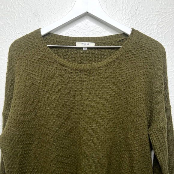 Madewell Sea Grove Textured Split Hem Sweater Cotton Blend Moss Green Sz L - Picture 2 of 8
